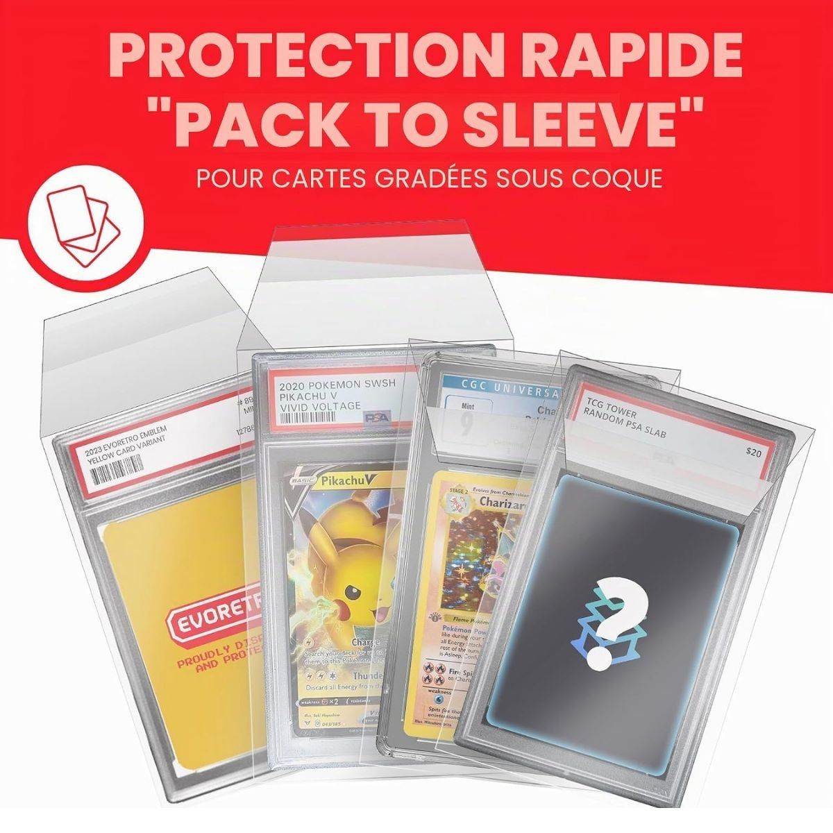 Evoretro - 100 Pochettes de Protection - Cartes Gradées PSA