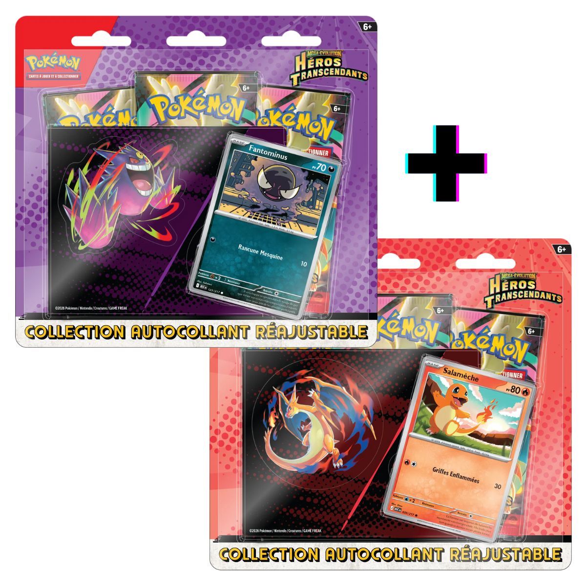 Item Lot de 2 Tripack Fantominus / Salamèche - [ME2.5] Héros Transcendants - Collection Autocollant Réajustable - FR - Pokémon