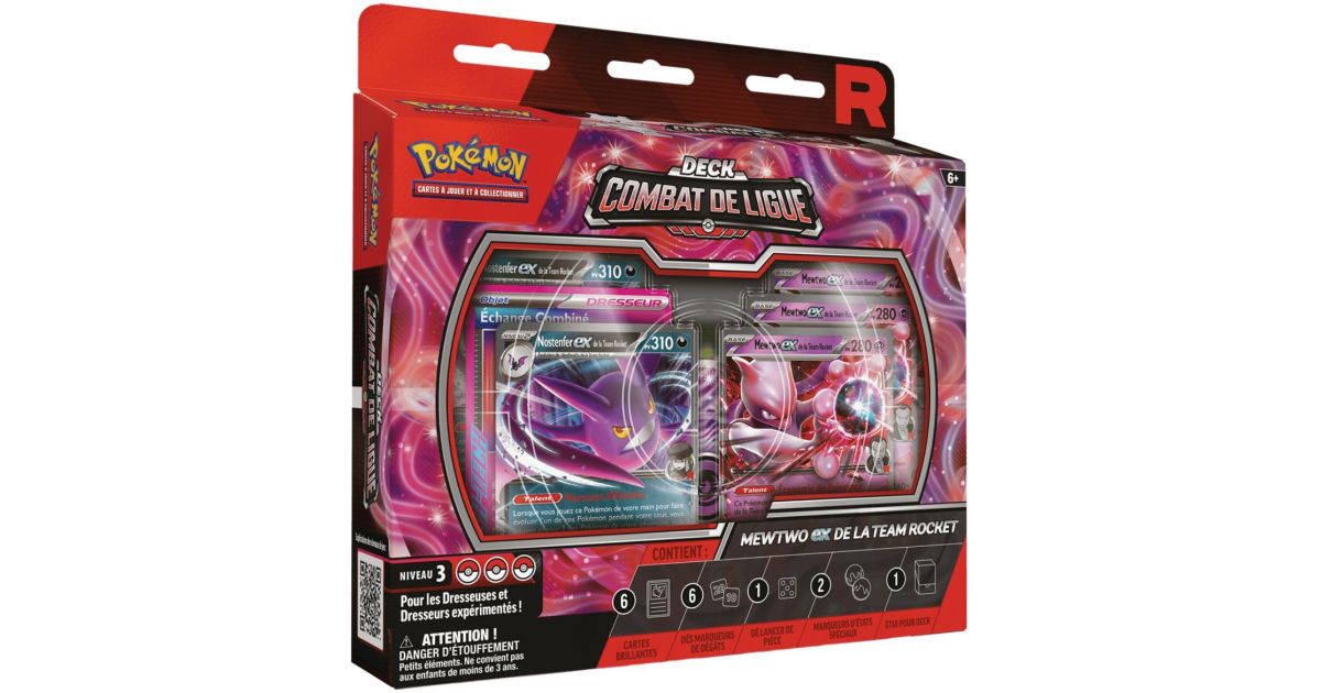 Pokémon – Deck Combat Mewtwo-ex Team Rocket – 60 Cartes Prêt à Jouer – Inclus Dés, Jeton, Code En Ligne – JCC Pokémon